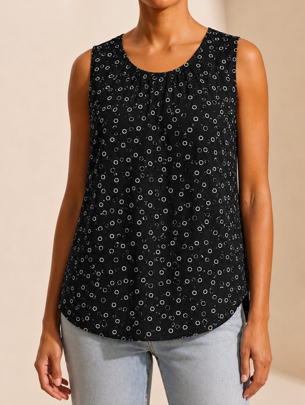 Cristina B Sleeveless Black Printed Tank Top